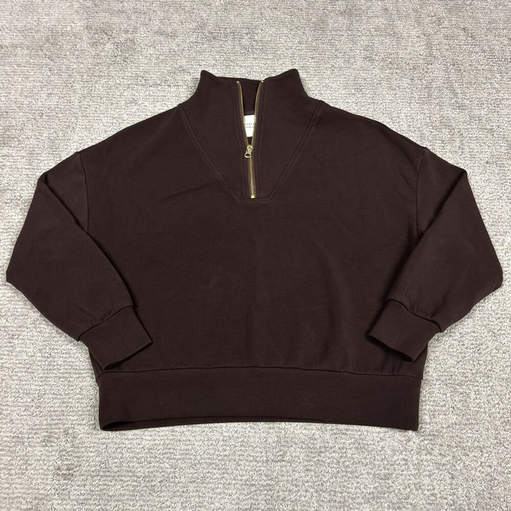 Varley Sweatshirt Womens Large Brown DoubleSoft 1/4 Zip High Neck Pullover Soft